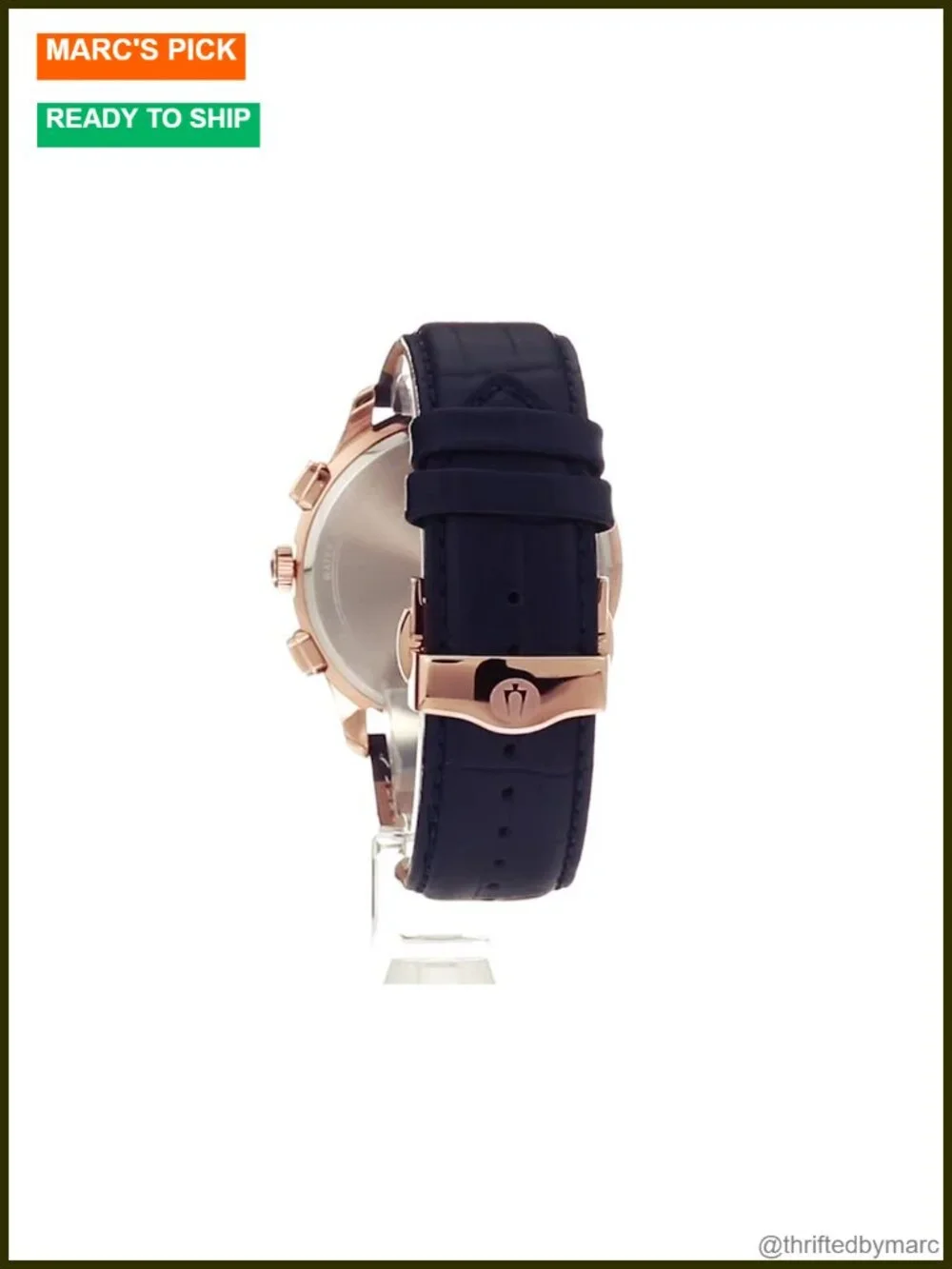 Men's Chronograph Wrist Watch - Rose Gold-Tone Stainless Steel, Blue Leather